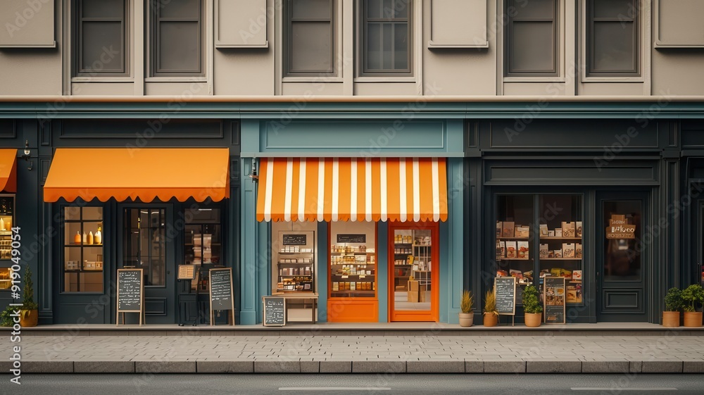 A street view showing multiple shops, with one new shop standing out brightly, indicating its potential for growth, open a shop, business success A street view showing multiple shops, with one new shop standing out brightly, indicating its potential for growth, open a shop, business success