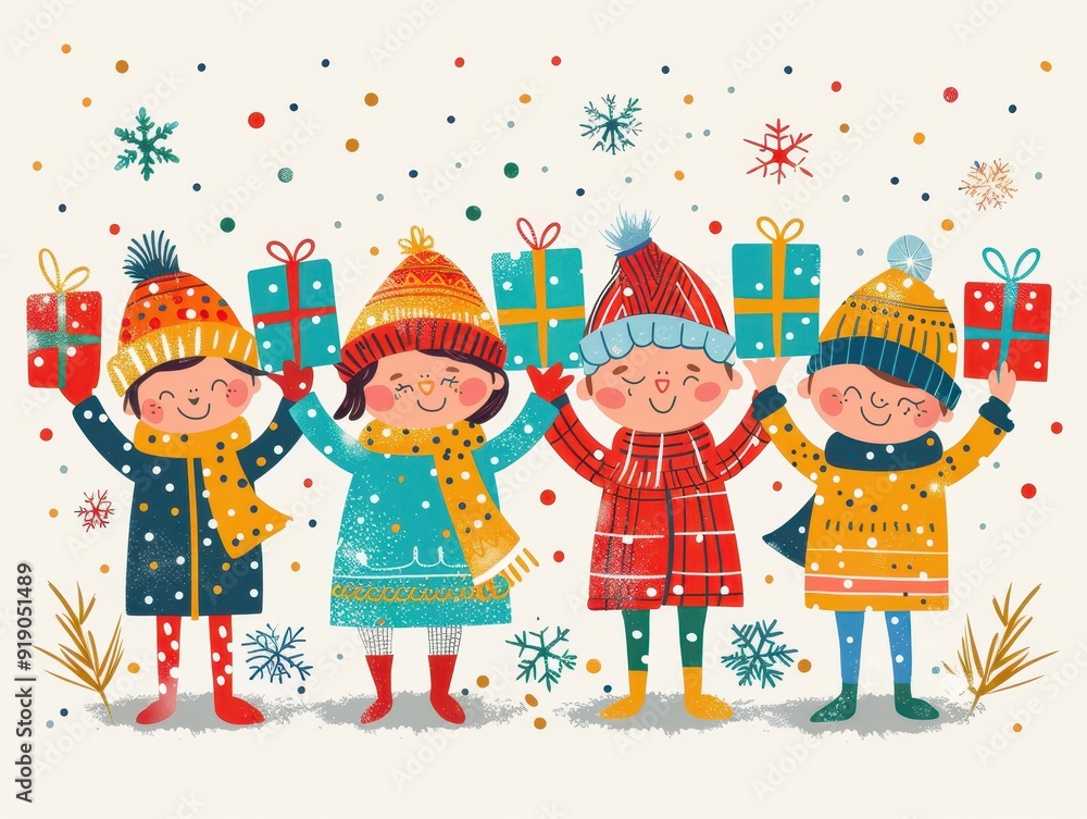 Festive December 25th Celebration with Colorful Illustrations and Cheerful Holiday Theme Copy Space Festive December 25th Celebration with Colorful Illustrations and Cheerful Holiday Theme Copy Space