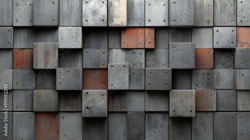 Textured grey and rusty concrete block wall.