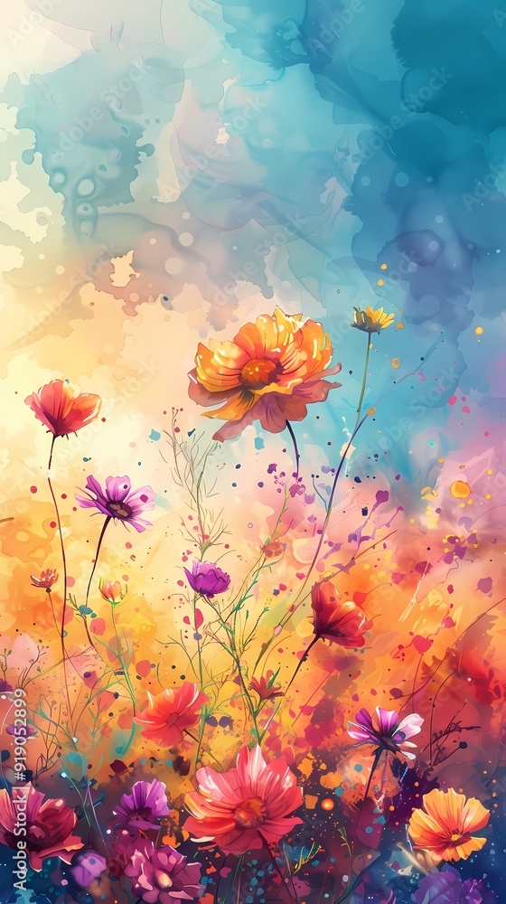 Digital watercolor wild flowers canvas abstract graphics poster background with generative Digital watercolor wild flowers canvas abstract graphics poster background with generative
