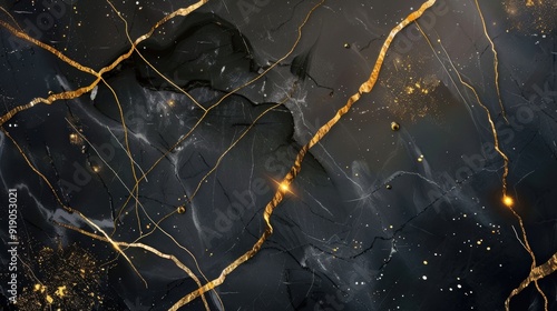 This elegant black marble features striking golden veins, ideal for luxury design projects
