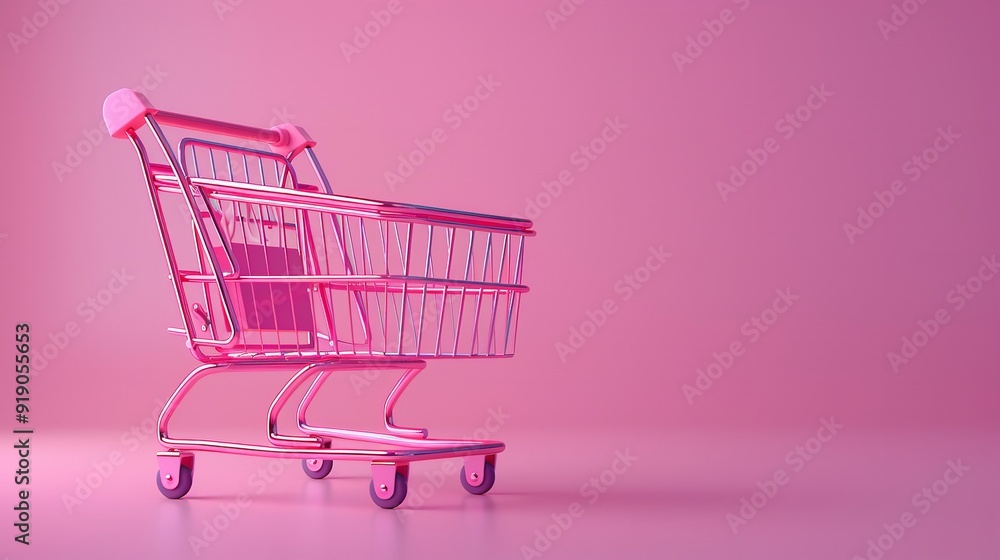 3d Empty shopping cart on pink background 3d Empty shopping cart on pink background