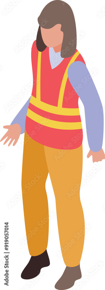 Female construction worker wearing a safety vest is gesturing Female construction worker wearing a safety vest is gesturing