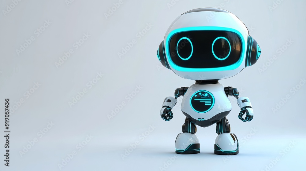 3d rendering cute and small artificial intelligence assistant robot with cartoon character work with virtual graphic display 3d rendering cute and small artificial intelligence assistant robot with cartoon character work with virtual graphic display