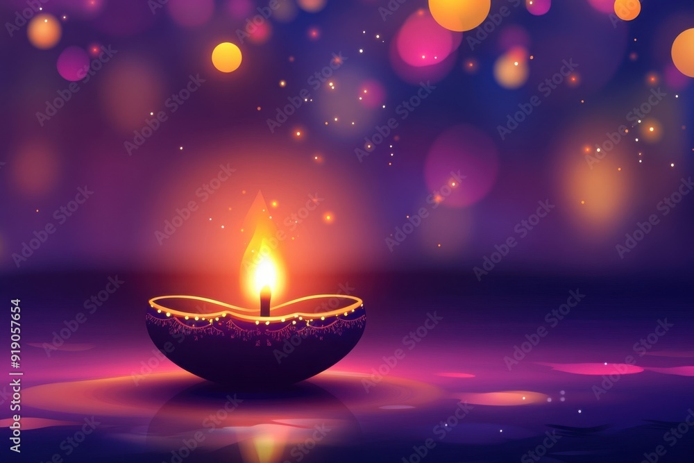 Single Diya Lamp Glowing in Purple Hues Single Diya Lamp Glowing in Purple Hues