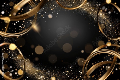 A black background featuring gold circles and sparkles, great for use in party or celebration themes