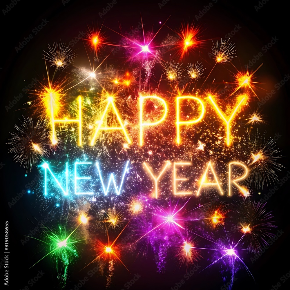 Naklejka premium New Years Day celebration with fireworks and confetti