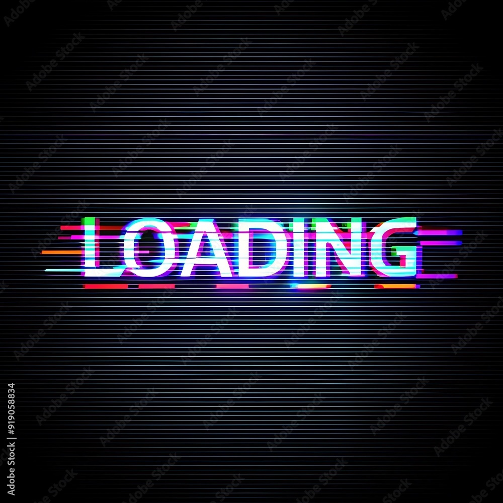 Fototapeta premium 3D rendering loading text with screen effects of technological glitches