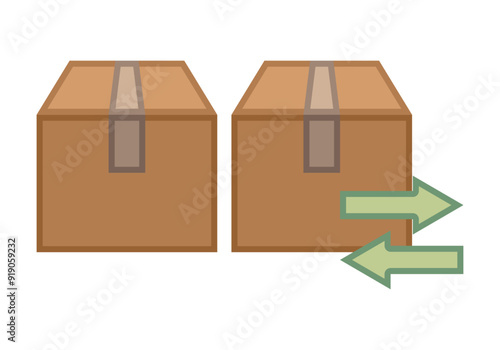 Caja de cartón embalada con flechas de envío o entrega