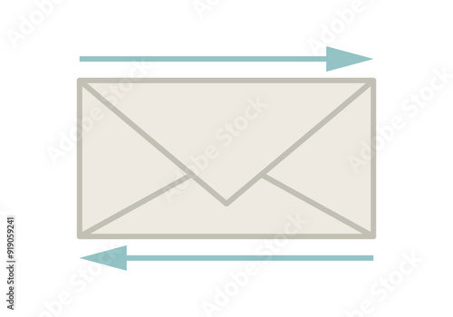 Sobre o carta de correo con flechas azules representando el envío y recibo de email 