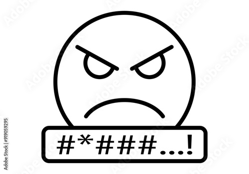 Icono negro de emoticono enfadado con representación gráfica de insulto