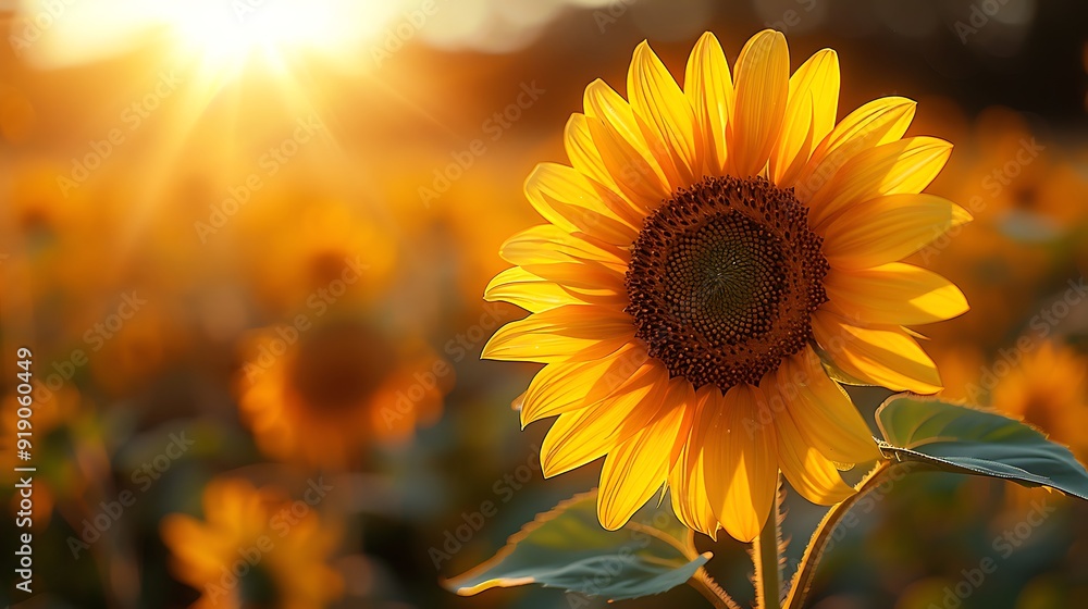 Fototapeta premium A close-up of a sunflower, intricate petal patterns, soft focus background, mystical and enchanting, anime style, hd quality, natural look. --ar 16:9 --v 6.0