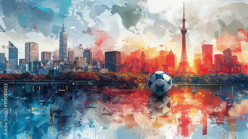 conceptual image where a football is centrally positioned against a backdrop of diverse international landmarks, symbolizing the global reach and cultural significance of the sport