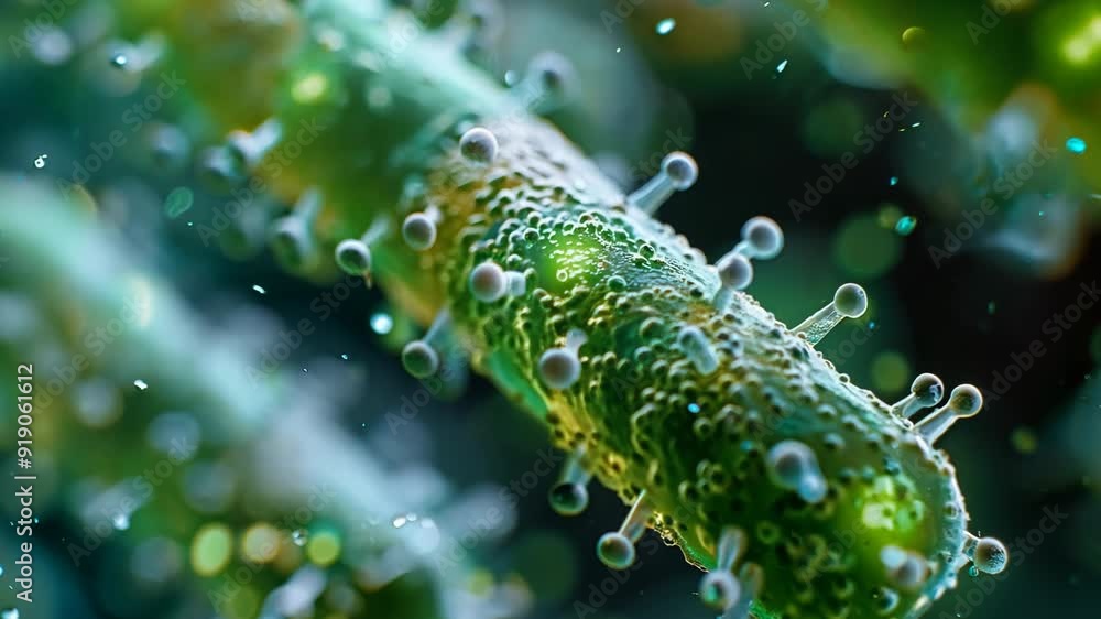 A green, fuzzy looking object with many small green dots on it. It looks like a plant or a bug A green, fuzzy looking object with many small green dots on it. It looks like a plant or a bug