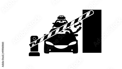 checkpoint for cars, hand from car holding card, black isolated silhouette
