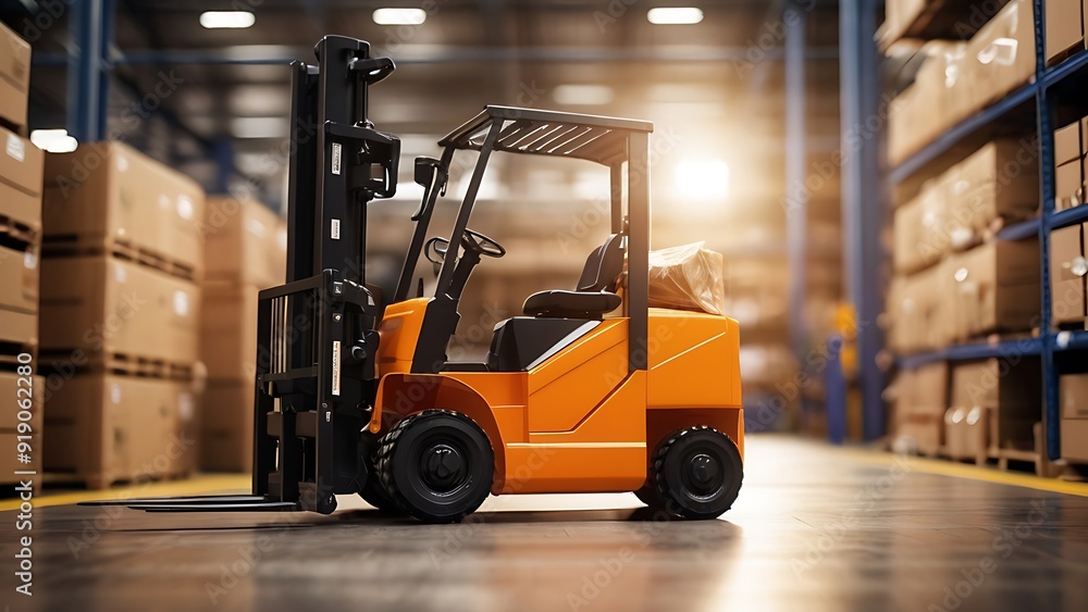 forklift truck lifting wooden pallet cartoon boxes in a warehouse full of containers and packages forklift truck lifting wooden pallet cartoon boxes in a warehouse full of containers and packages