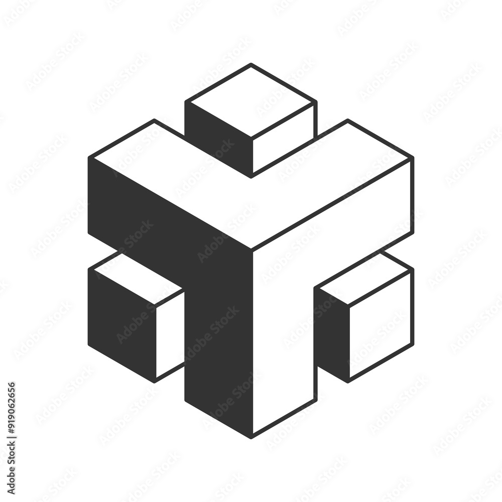 Cube logo, geometric vector design. Black and white Box logotype company, trendy techno emblem in isometric 3D style. Cube logo, geometric vector design. Black and white Box logotype company, trendy techno emblem in isometric 3D style.