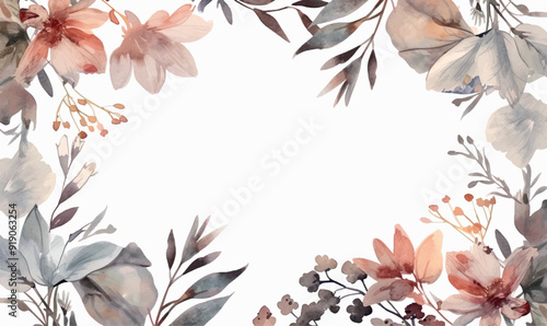 Watercolor floral background, frame, pattern, texture. For design, pastel colors	
