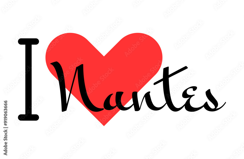 I love Nantes, city of France. Hand drawn letters with red heart. Vector illustration lettering, modern design I love Nantes, city of France. Hand drawn letters with red heart. Vector illustration lettering, modern design