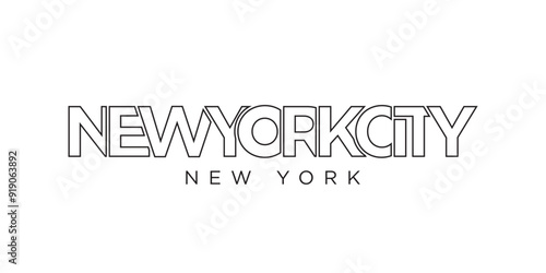 New York City, USA typography slogan design. America logo with graphic city lettering for print and web.