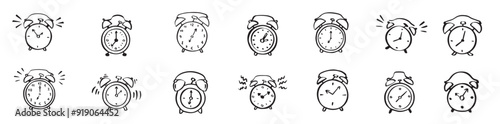 hand drawn doodle alarm different alarm vector illustration