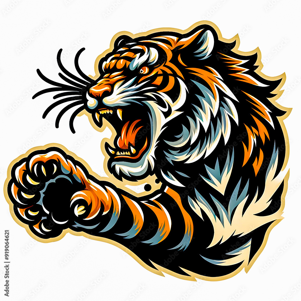 Illustrate a fierce tiger in mid-roar watercolor vector painting art illustration images.
Illustrate a fierce tiger in mid-roar watercolor vector painting art illustration images.