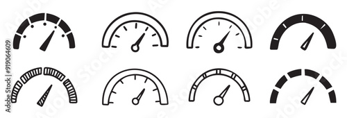 hand drawn doodle speedometer tachometer icon collection speed indicator sign set vector.