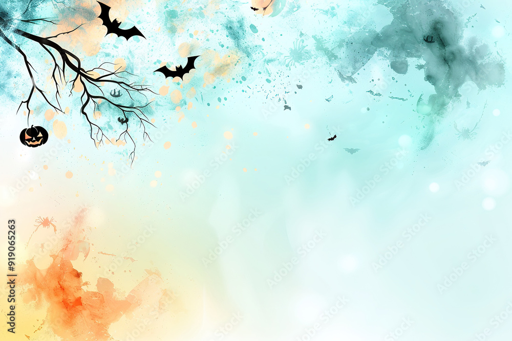 custom made wallpaper toronto digitalHalloween background depicting bats flying over tree branch with hanging pumpkin