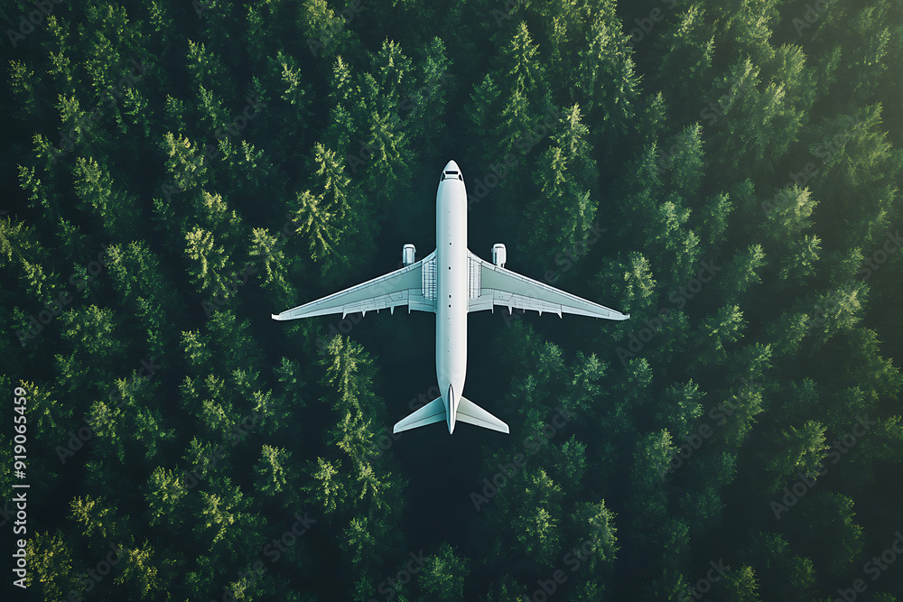 Plane in the middle of a forest in Oregon near Portland. Aerial view of Airplane home in the woods in Oregon, West coast, USA Plane in the middle of a forest in Oregon near Portland. Aerial view of Airplane home in the woods in Oregon, West coast, USA