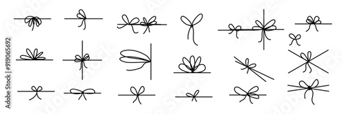 line bows ribbon bow string set box decoration design simple outline bowknot vector.