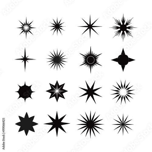 Christmas theme black starburst icons collection.