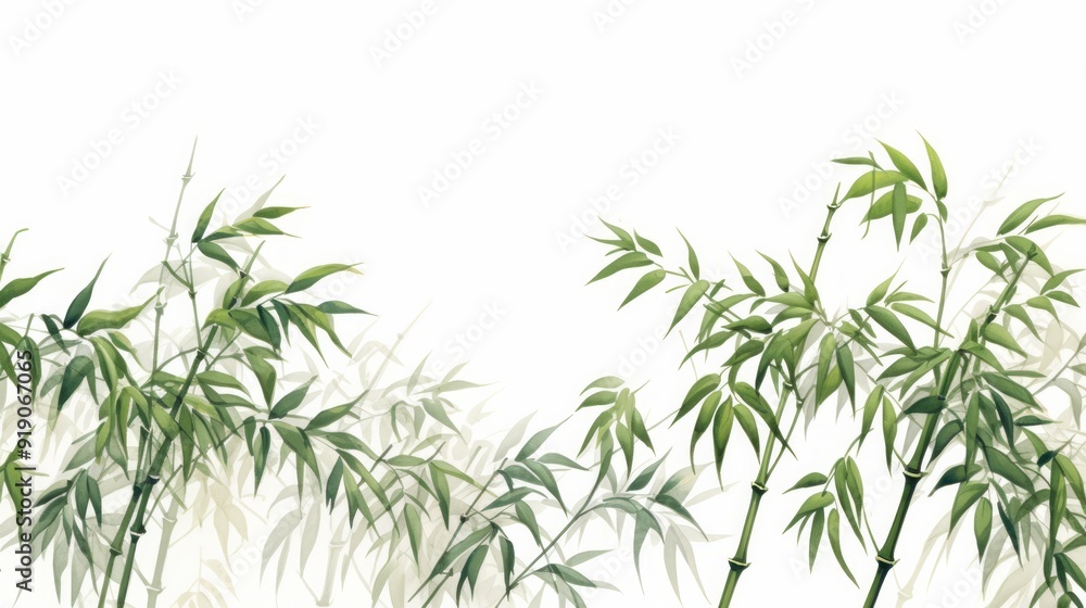Fototapeta premium Bamboo plant isolated on a white background. Part of bamboo stems with leaves. Neural network ai generated art