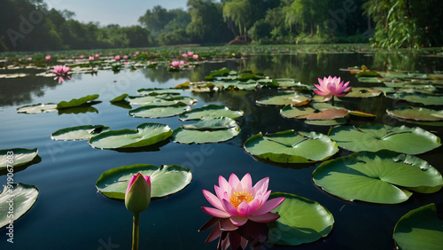 The lotus blossomed in the pond