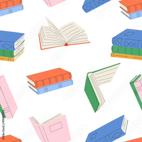 School backgrounds. Book, stationery, books seamless pattern. Set of flat, vector illustrations. Back to School