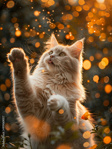 Cute and fluffy white cat, very playful, with yellow eyes 