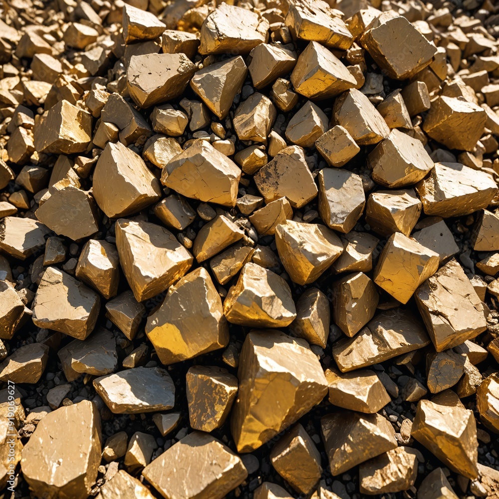 Golden Rough Industrial Heap of Precious Ore in Natural Light