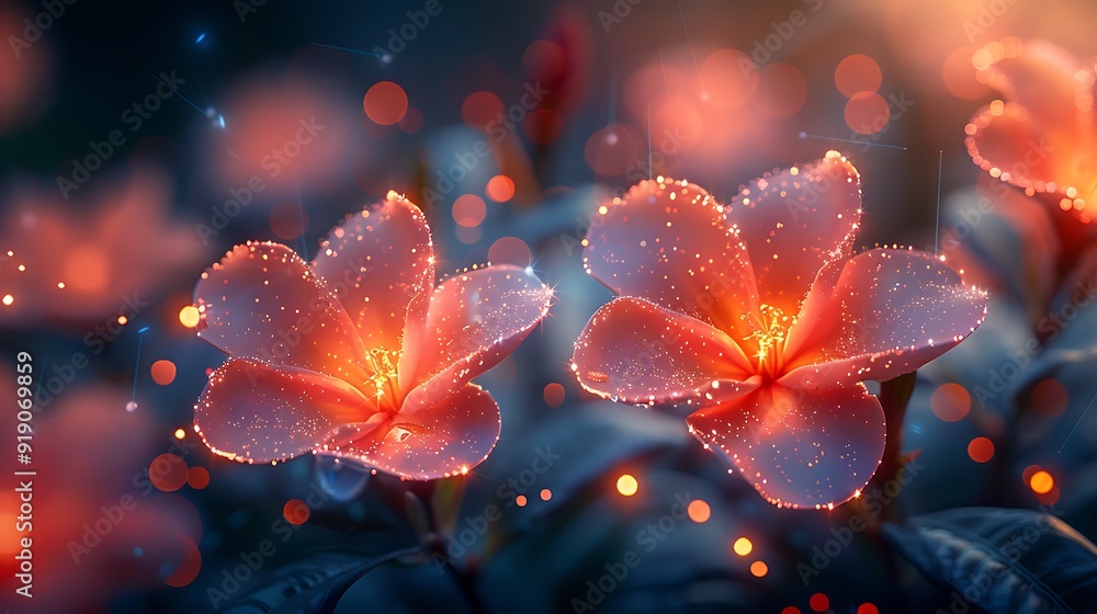 Gardenia flowers with ethereal glowing petals, magical aura, surrounded by twinkling lights and sparkles, set against a dark, starry background, anime style, hd quality, vibrant colors. Gardenia flowers with ethereal glowing petals, magical aura, surrounded by twinkling lights and sparkles, set against a dark, starry background, anime style, hd quality, vibrant colors.