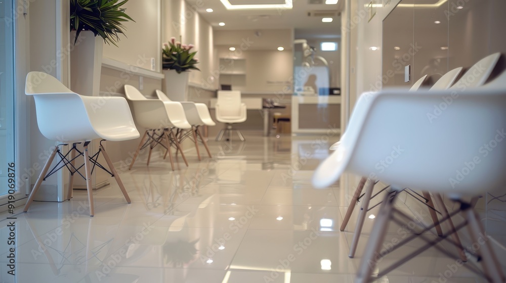 Modern Minimalist Waiting Room with White Chairs and Sleek Design in a Bright and Clean Interior Space Modern Minimalist Waiting Room with White Chairs and Sleek Design in a Bright and Clean Interior Space