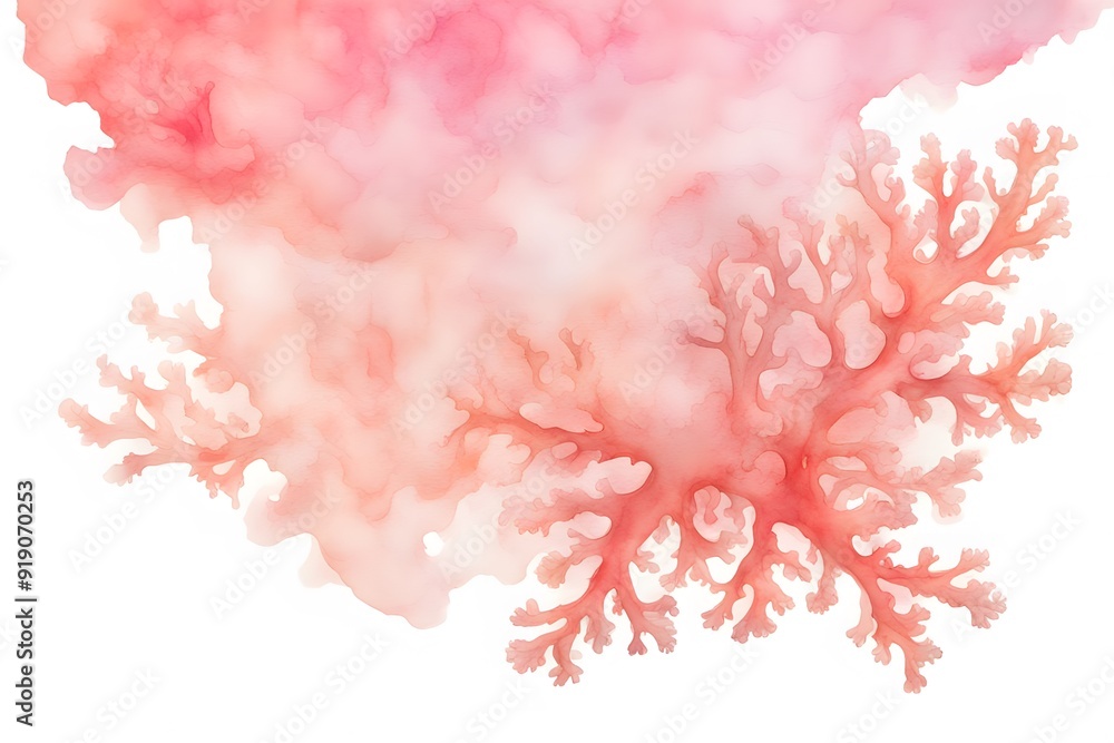 Fototapeta premium A gradient from soft coral to pastel pink watercolor on white background, Ai Generated