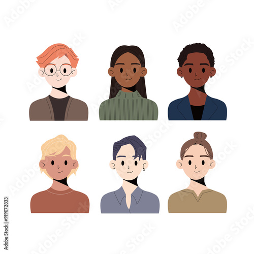 Boys characters avatars set. Portraits of smiling young man face. Employee avatar, professional person profile. Flat graphic vector illustrations.