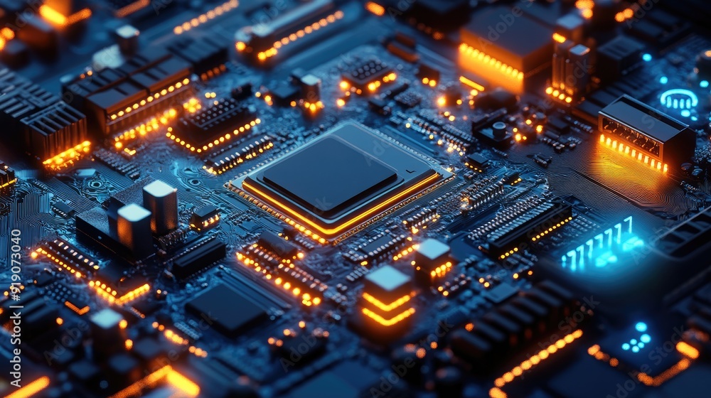 Close-up shot of a circuit board. This image is ideal for showcasing technology, innovation, and the inner workings of electronics. Close-up shot of a circuit board. This image is ideal for showcasing technology, innovation, and the inner workings of electronics.