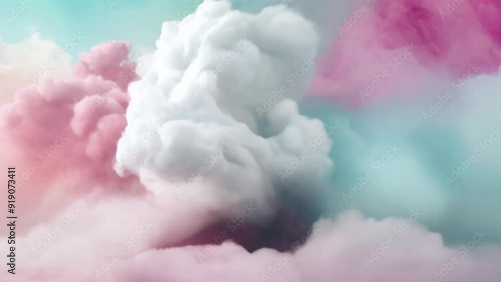 Billowing clouds in muted pastel hues of blue, pink, and purple evoke a calm, serene, and dreamlike feeling Billowing clouds in muted pastel hues of blue, pink, and purple evoke a calm, serene, and dreamlike feeling
