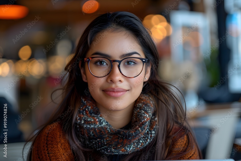 Warm and Inviting Portrait of a Young Woman in a Cozy Café Setting Warm and Inviting Portrait of a Young Woman in a Cozy Café Setting