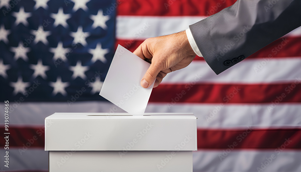 man drops a ballot into a ballot box during the US presidential election man drops a ballot into a ballot box during the US presidential election
