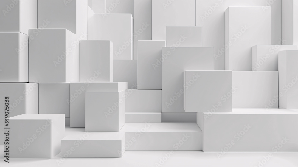 Minimalist white geometric blocks with clean lines and layered structure for modern design backgrounds Minimalist white geometric blocks with clean lines and layered structure for modern design backgrounds