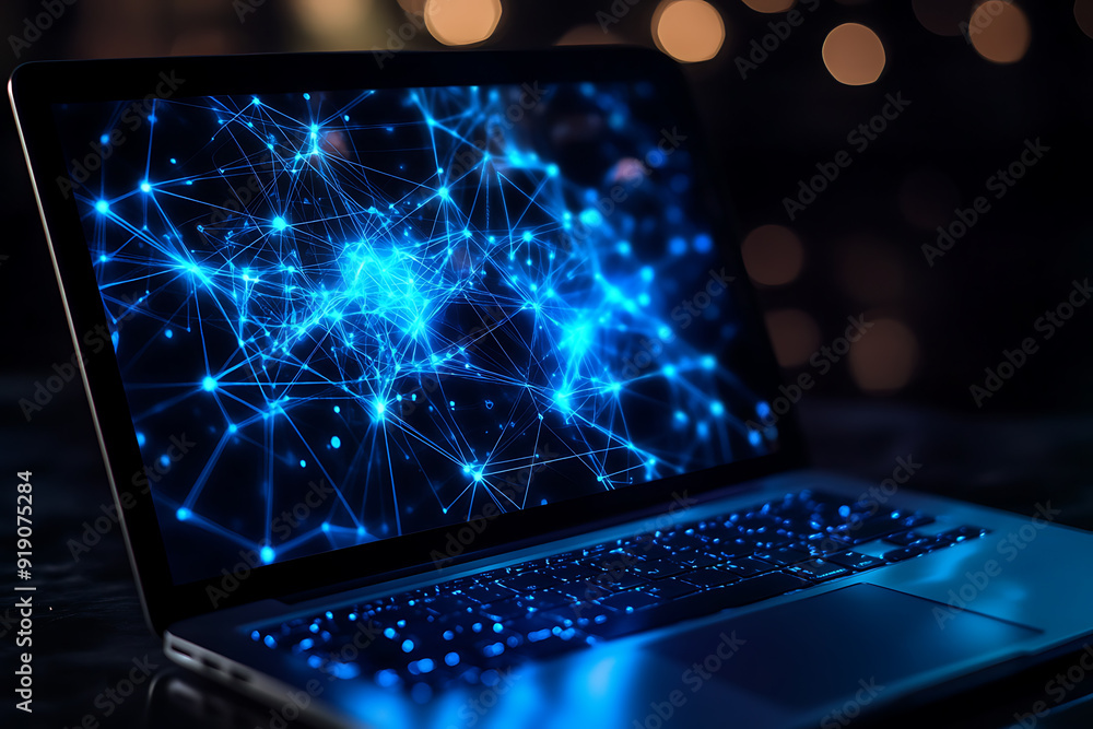 An abstract digital background featuring a stylized image of a laptop An abstract digital background featuring a stylized image of a laptop