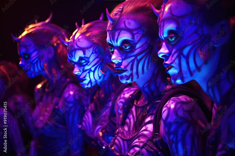 Fototapeta premium UV Body Paint Party: Blacklight party with UV-reactive body paint.