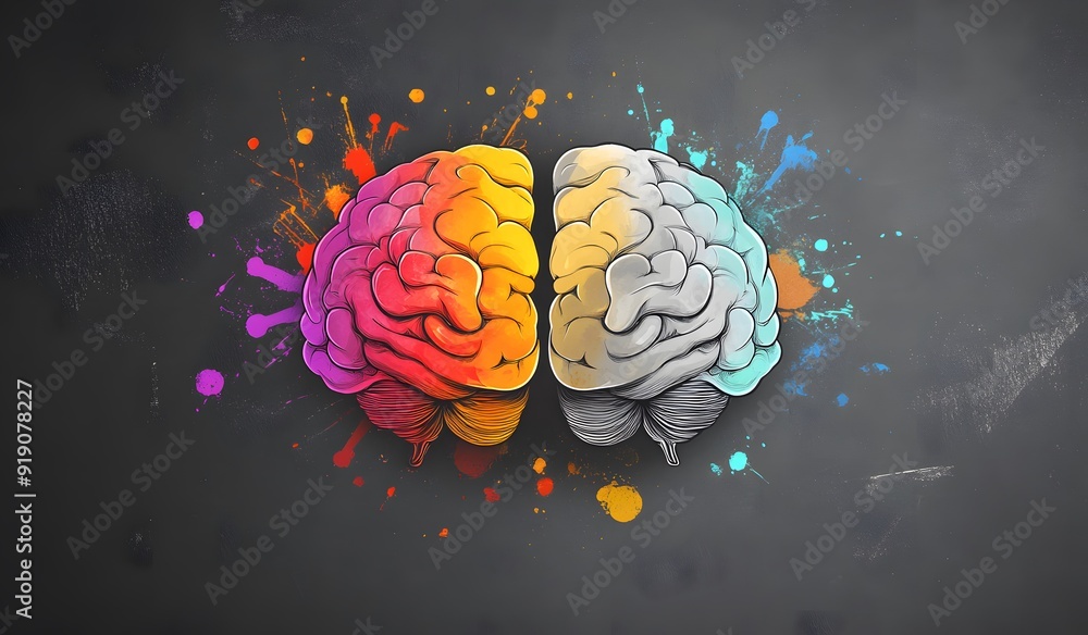 Concept of creative thinking with two half human brains, with the left ...