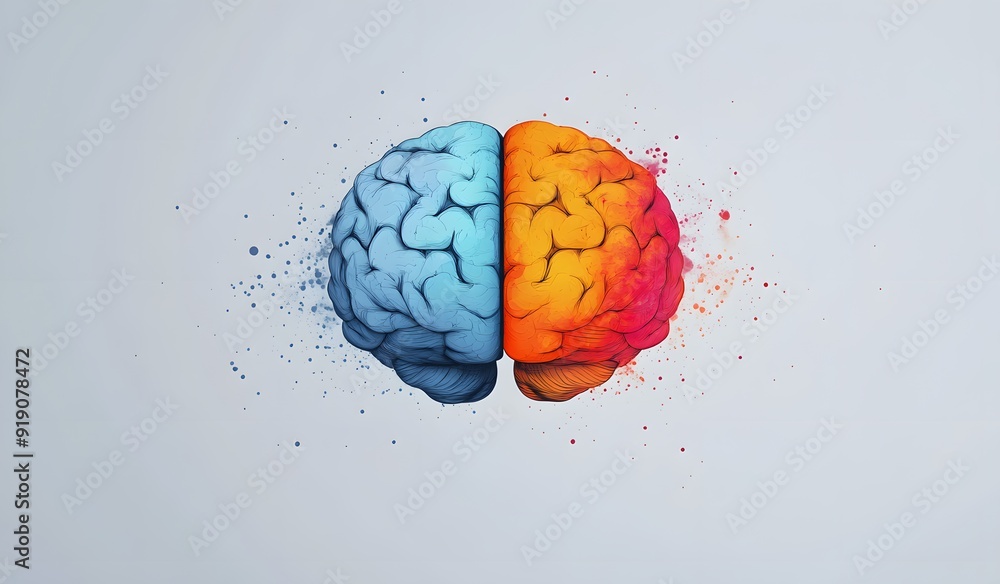 Concept of creative thinking with two half human brains, with the left ...
