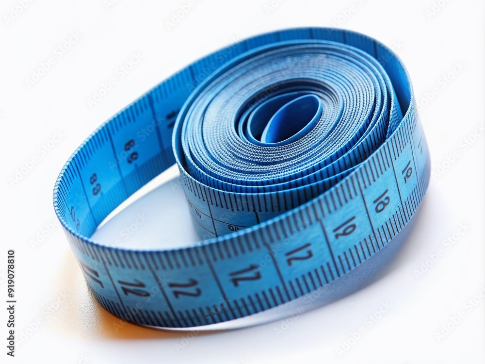 A blue flexible measuring tape lies flat on a clean white background, symbolizing tracking progress and celebrating milestones in a successful weight loss journey. A blue flexible measuring tape lies flat on a clean white background, symbolizing tracking progress and celebrating milestones in a successful weight loss journey.
